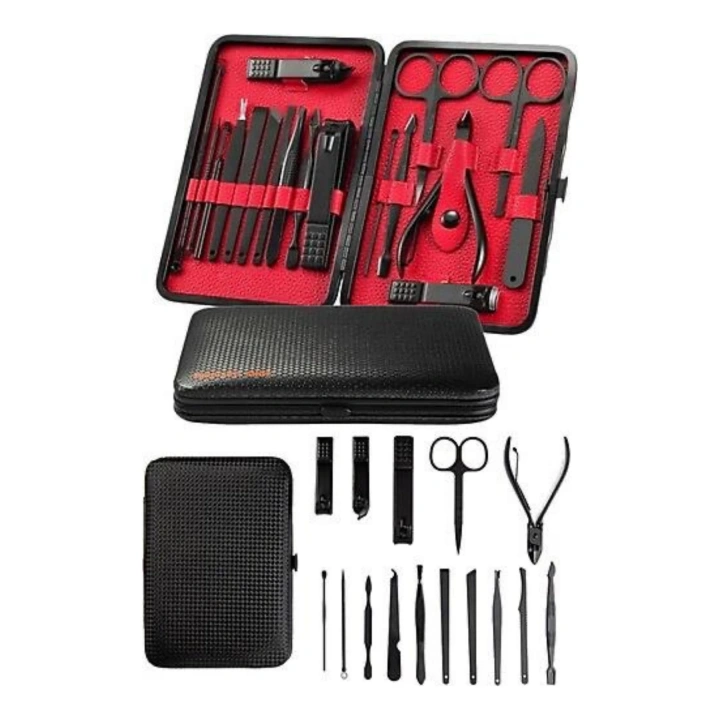 BFS Deri Çantalı Siyah Paslanmaz Çelik 17 Parça Manikür Pedikür Seti