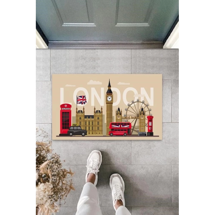 BFS Dijital Baskı Bej London Temalı Paspas K-3020