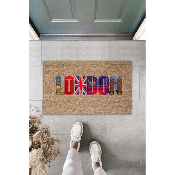 BFS Dijital Baskı Bej London Yazı Paspas K-3149
