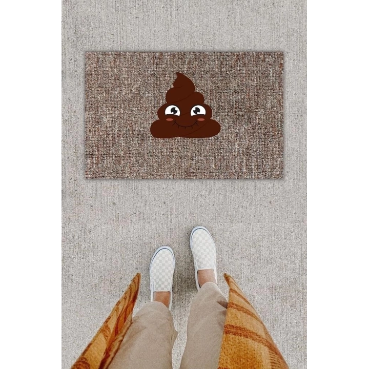 BFS Dijital Baskı Dekoratif Kaka Emoji Gri Kapı Önü Paspası K-1289