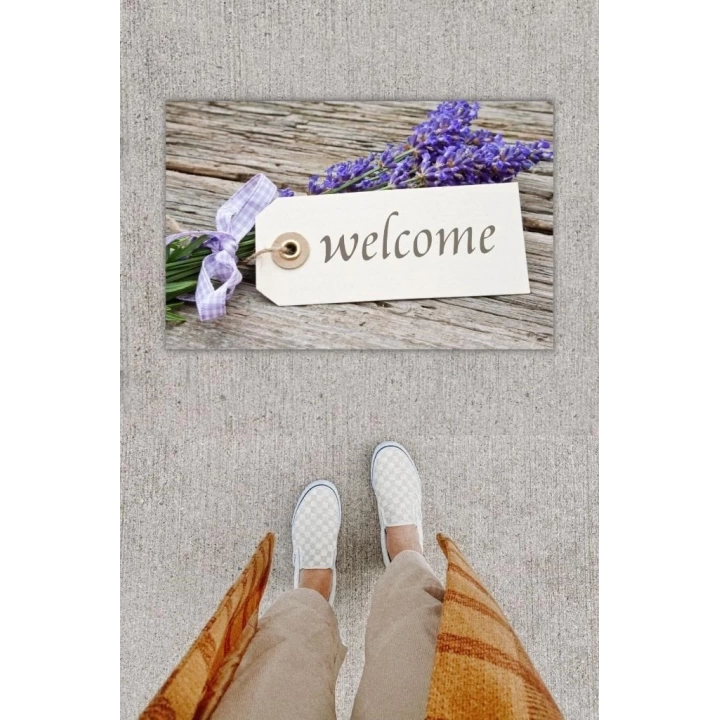 BFS Dijital Baskı Dekoratif Welcome Bej Kapı Önü Paspası K-1252