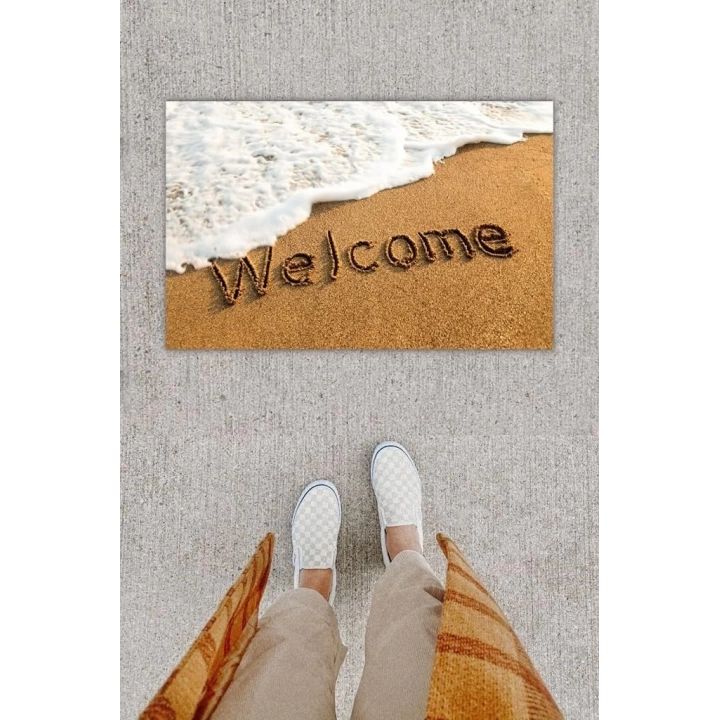 BFS Dijital Baskı Dekoratif Welcome Beyaz Kapı Önü Paspası K-1253