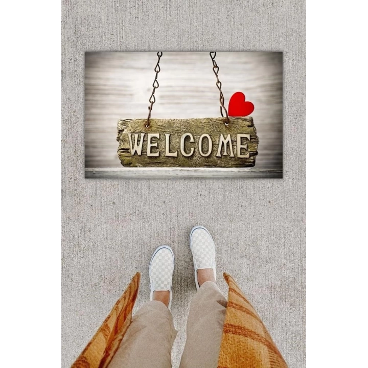 BFS Dijital Baskı Dekoratif Welcome Gri Kapı Önü Paspası K-1248