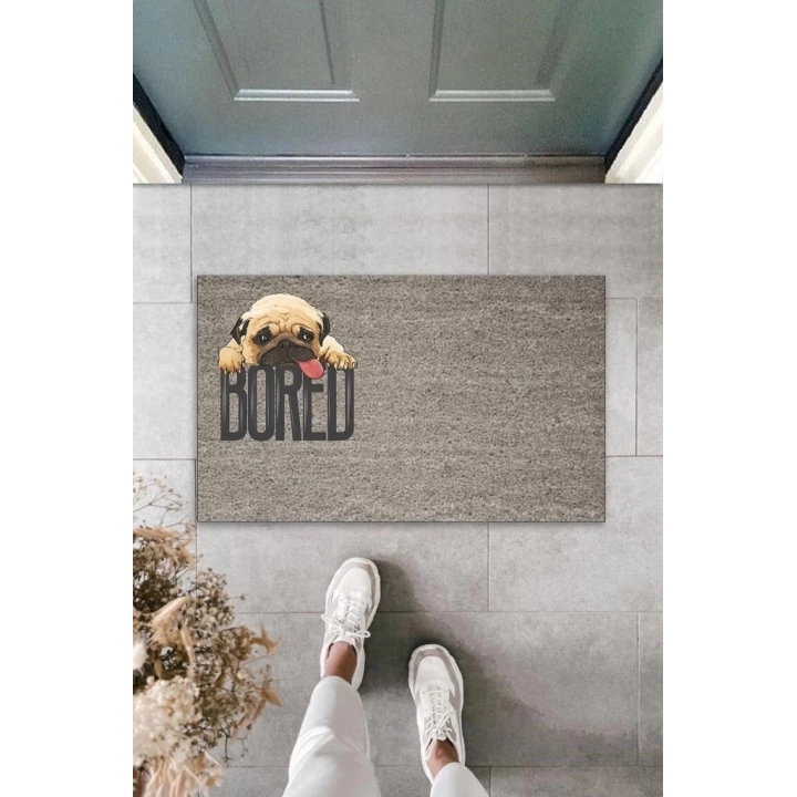 BFS Dijital Baskı Gri Bored Köpekli Dekoratif Kapı Paspası K-2081