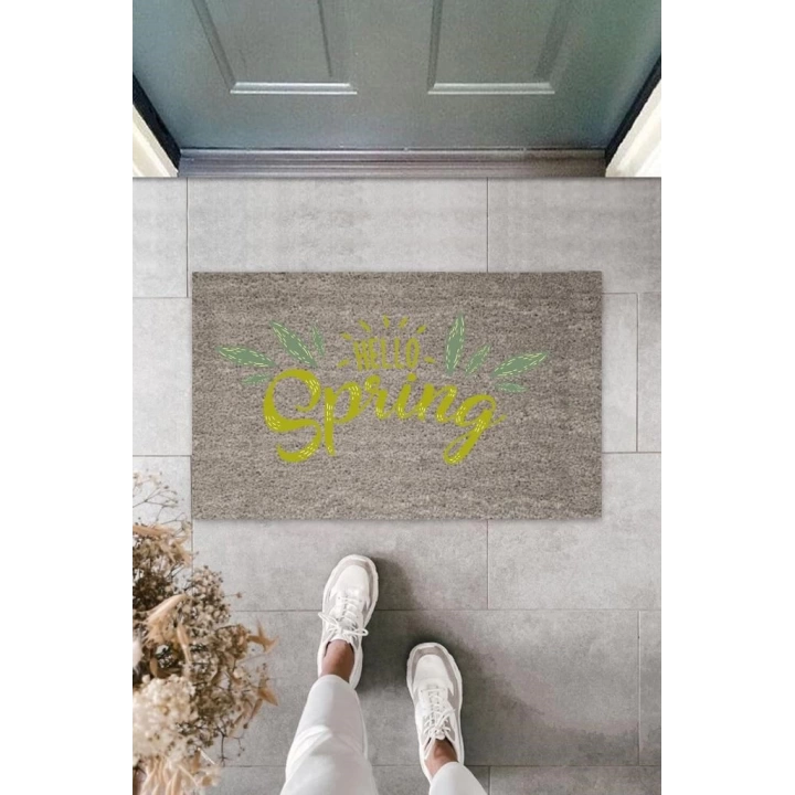 BFS Dijital Baskı Gri Hello Spring Kapı Paspası K-2109