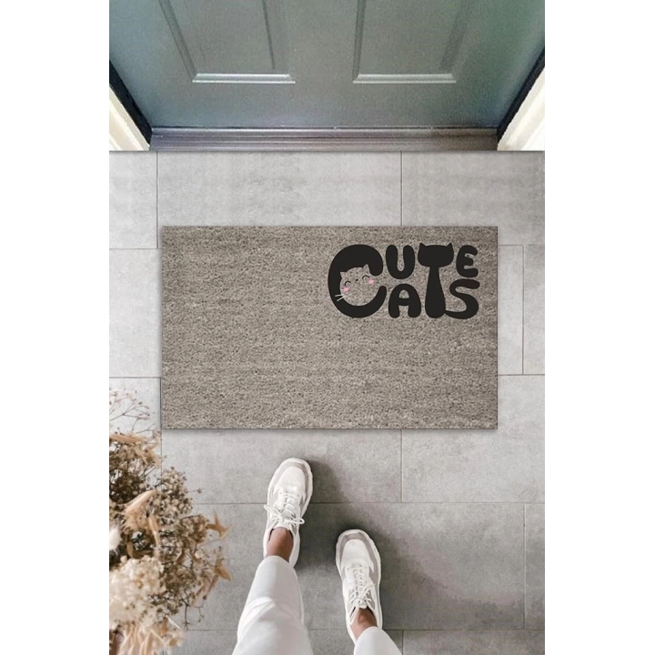 BFS Dijital Baskı Gri Kedili Cute Cats Dekoratif Kapı Paspası K-2063