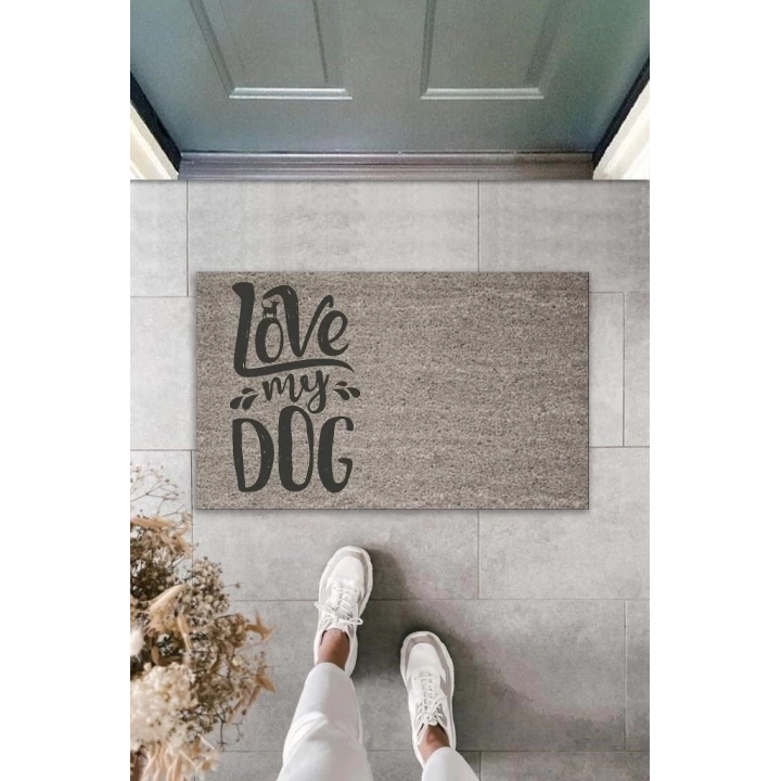 BFS Dijital Baskı Gri Love My Dog Dekoratif Kapı Paspası K-2023