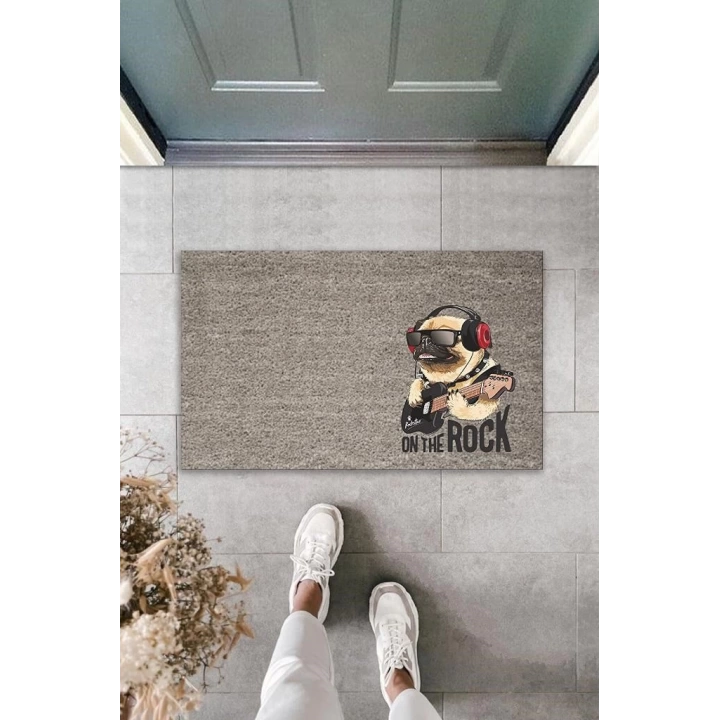 BFS Dijital Baskı Gri On The Rock Köpek Dekoratif Kapı Paspası K-2041