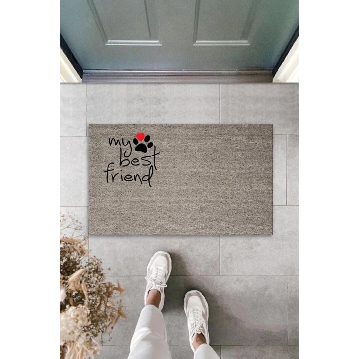 BFS Dijital Baskı Gri Patili My Best Friend Dekoratif Kapı Paspası K-2065