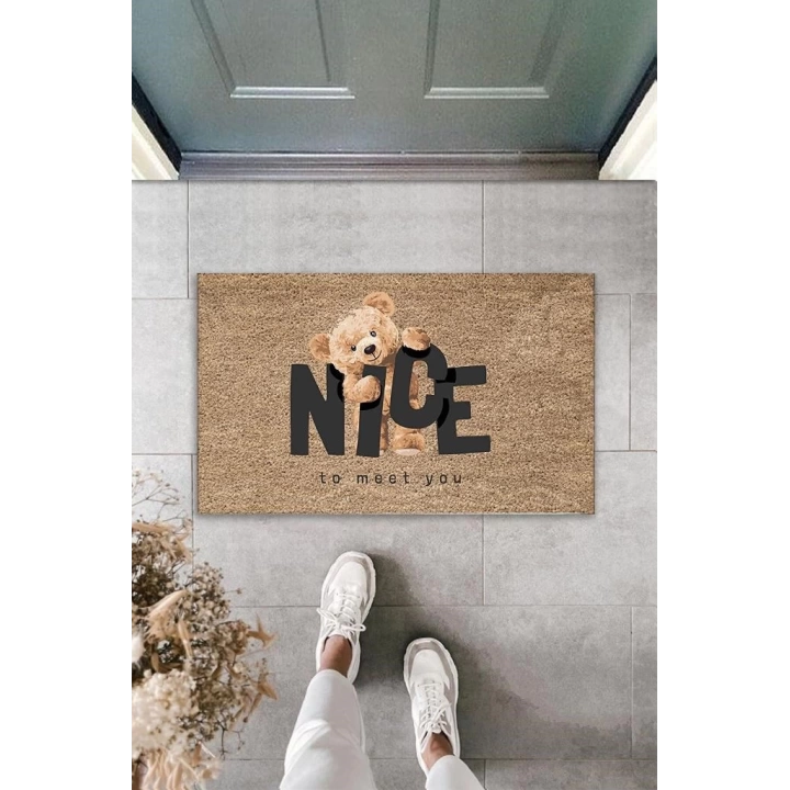 BFS Dijital Baskı Kahverengi Ayıcık Tedy Bear Nice Kapı Paspası K-3009