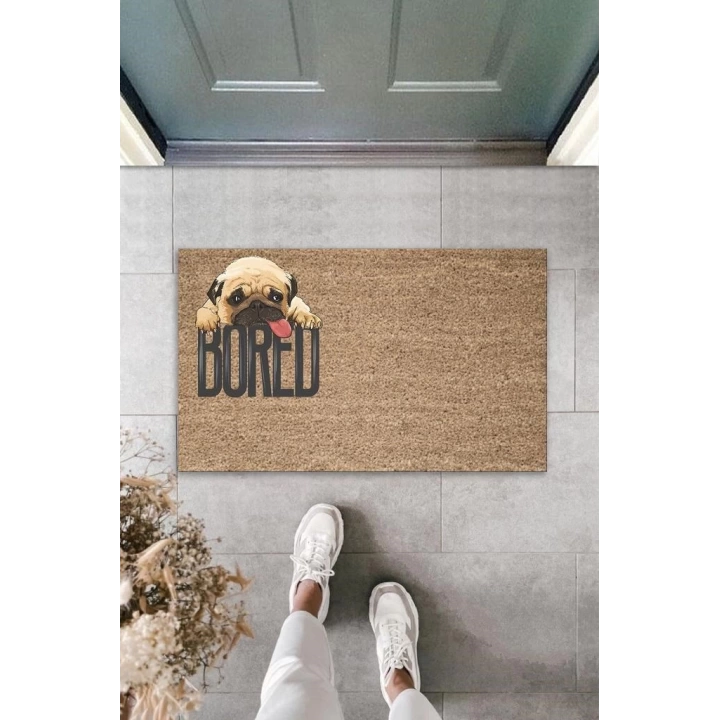 BFS Dijital Baskı Kahverengi Bored Köpekli Dekoratif Kapı Paspası K-2080