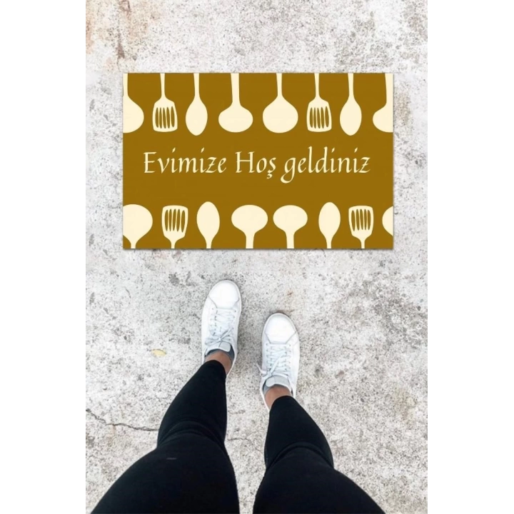 BFS Dijital Baskı Kahverengi Kaşık Desen Kapı Önü Paspası K-1041