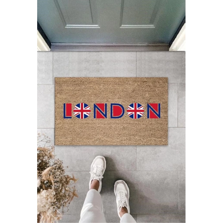BFS Dijital Baskı Kahverengi London Bayrak Paspas K-3156