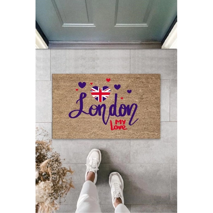 BFS Dijital Baskı Kahverengi London My Love Paspas K-3154