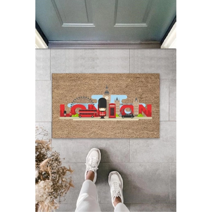BFS Dijital Baskı Kahverengi London Yazılı Asker Paspas K-3151