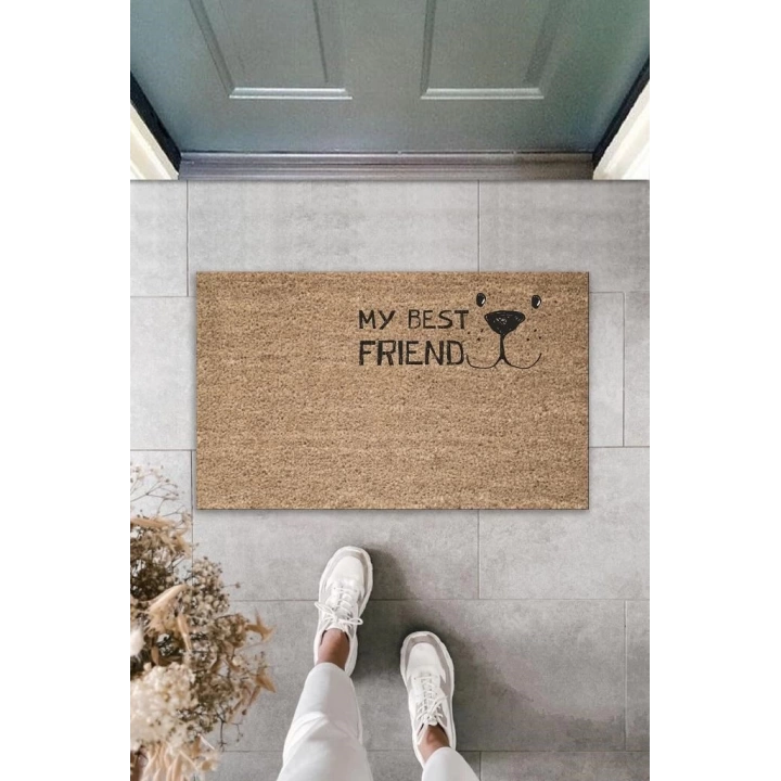BFS Dijital Baskı Kahverengi My Best Friend Dekoratif Kapı Paspası K-2021