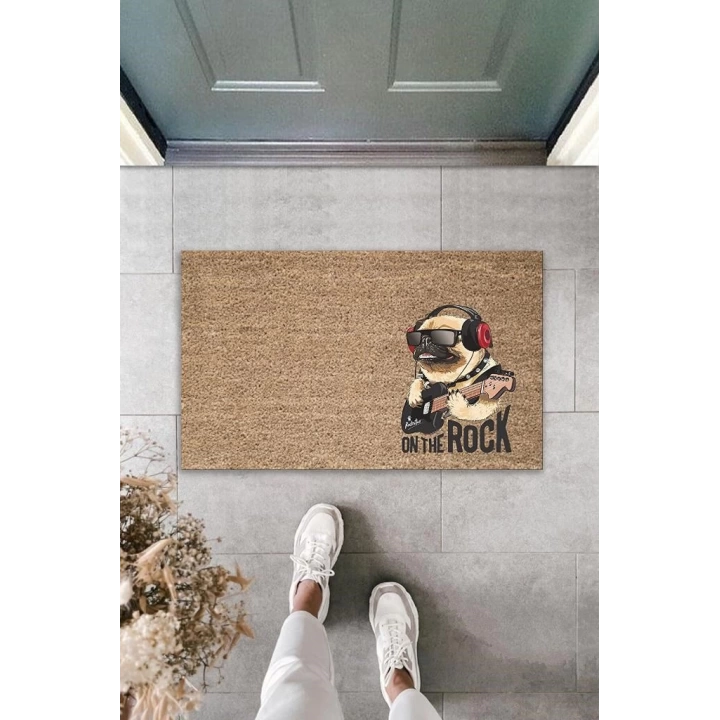 BFS Dijital Baskı Kahverengi On The Rock Köpek Dekoratif Kapı Paspası K-2040