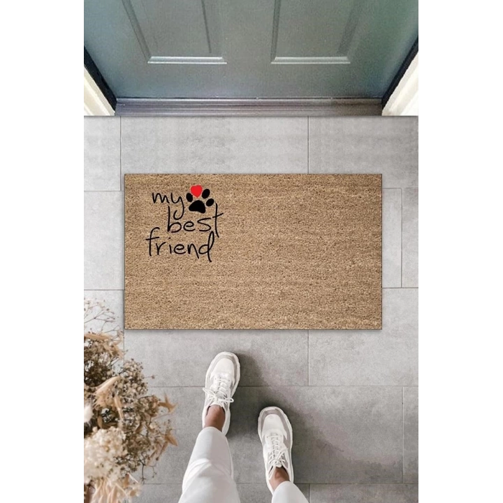 BFS Dijital Baskı Kahverengi Patili My Best Friend Dekoratif Kapı Paspası K-2064