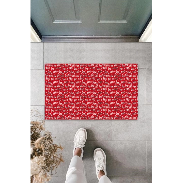 BFS Dijital Baskı Kırmızı Ho Ho Kapı Paspası K-3078
