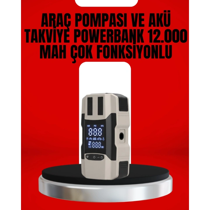 BFS Dijital Ekranlı Araç Pompası Akü Takviye Powerbank 12.000 mAh