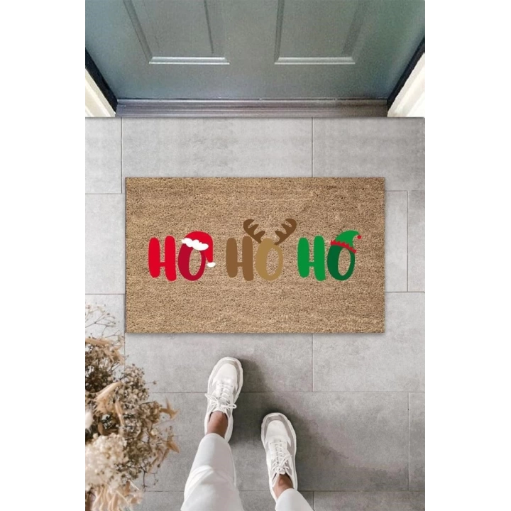 BFS Dijital Ho Ho Ho Yazılı Kahverengi Kapı Paspası Dış Mekan Paspas K-3130