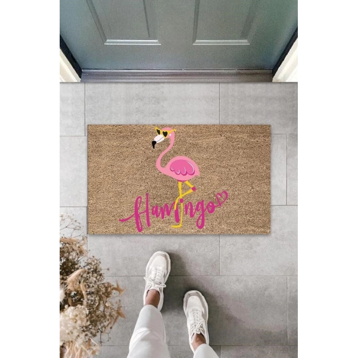 BFS Dijital Pembe Flamingo Bej Kapı Paspası Dış Mekan PaspasK-3050