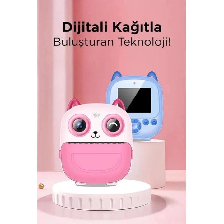 BFS Dijital Video Fotoğraf App Destekli Çocuk Kamerası Termal Resim Kağıt Baskılı Yazıcı Mavi