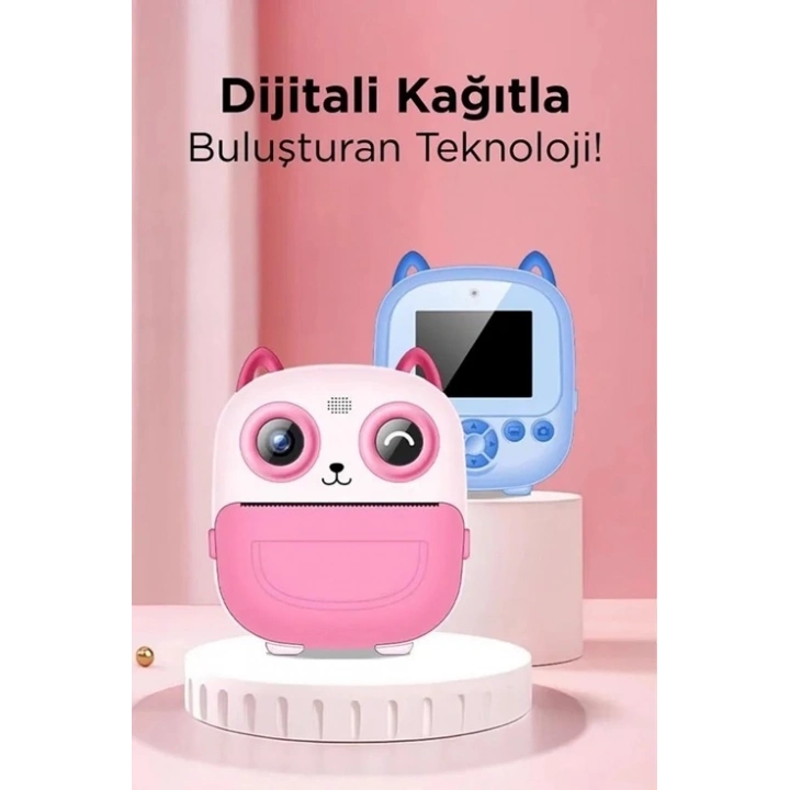 BFS Dijital Video Fotoğraf App Destekli Çocuk Kamerası Termal Resim Kağıt Baskılı Yazıcı Pembe