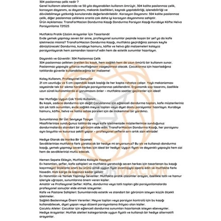 BFS Dondurma Kaşığı Dondurma Porsiyo Kaşığı Kurabiye Köfte Helva Porsiyonlama