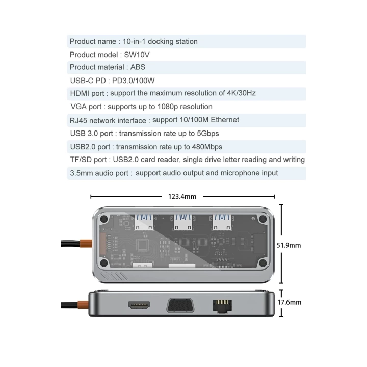 BFS Dönüştürücü 10in1 Hub SW10V - Gri