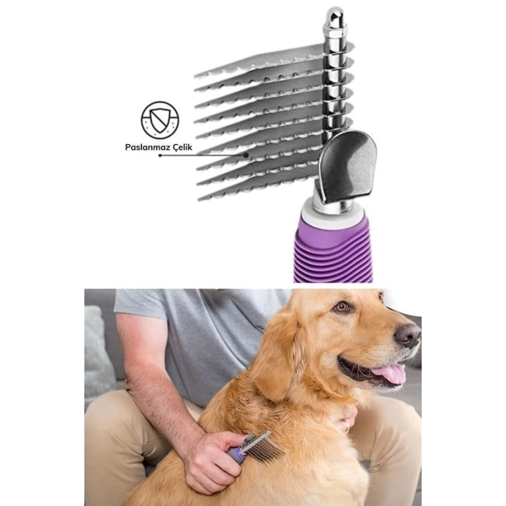 BFS  Düğüm Açıcı Pet Fırçası Emniyetli Uzun ve Çelik Dişli Kedi Köpek Tüy Kıtık Açma Tarağı