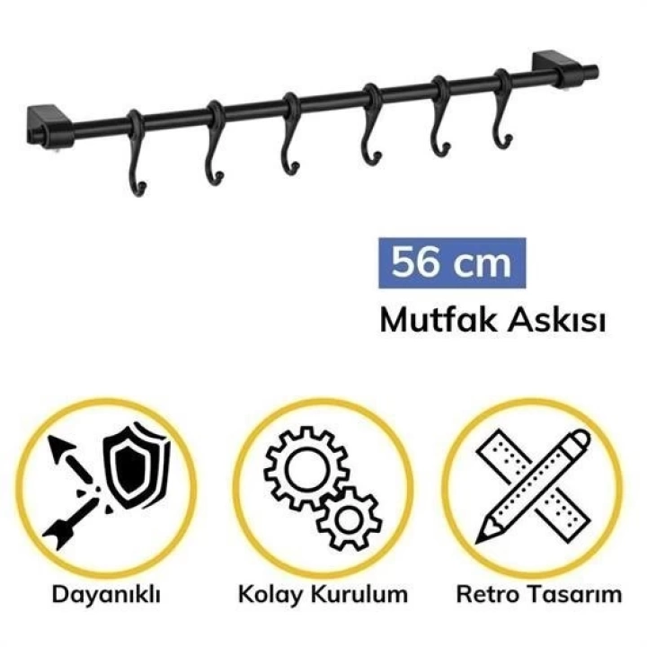 BFS  Duvara Monte Edilen 6 Kancalı Dekor Kaşıklık ve Kupa Askısı