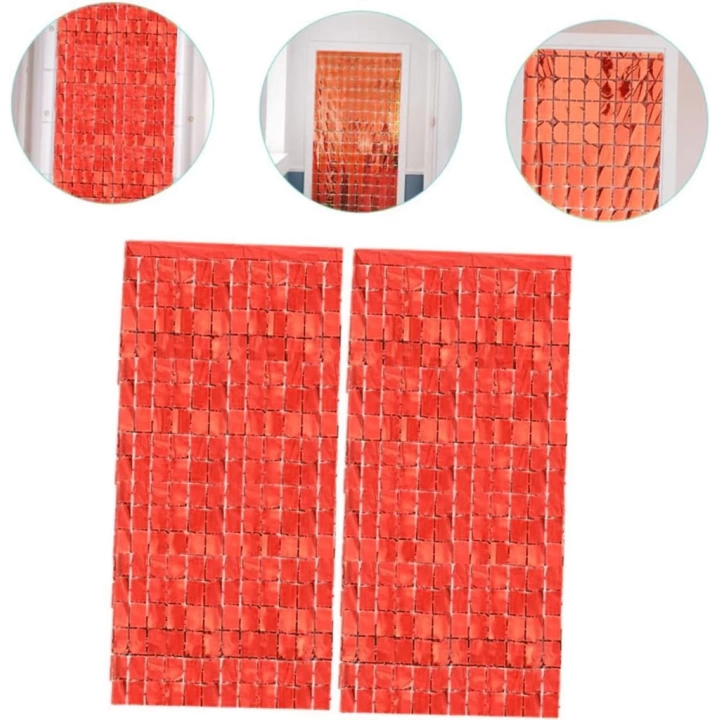 BFS   Ekstra Metalize Kırmızı Renk Disko Dikdörtgen Kesim Kapı Perdesi Dekorasyon 1x2 Metre