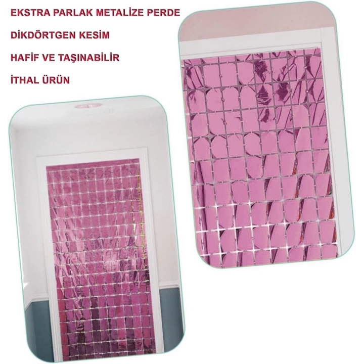 BFS   Ekstra Metalize Rose Gold Renk Disko Dikdörtgen Kesim Kapı Perdesi Dekorasyon 1x2 Metre