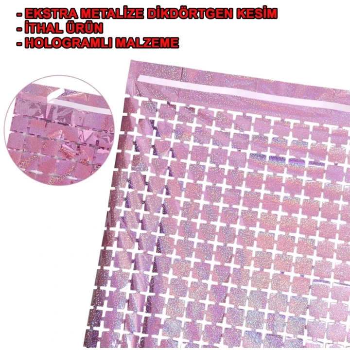 BFS   Ekstra Metalize Rose Gold Renk Disko Dikdörtgen Kesim Kapı Perdesi Dekorasyon 1x2 Metre