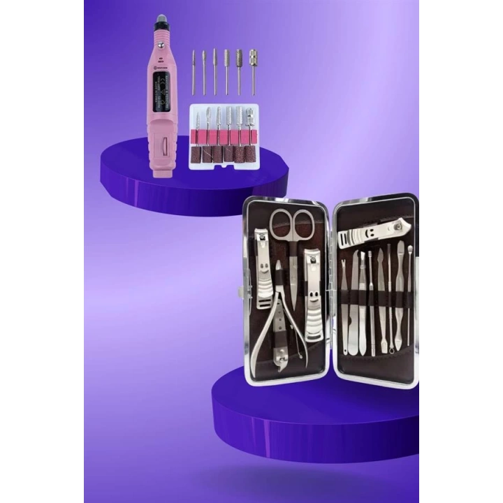 BFS Elektrikli Manikür Pedikür Seti İkili Set 12 Parça Tırnak Bakımı Törpü Protez Çıkarma