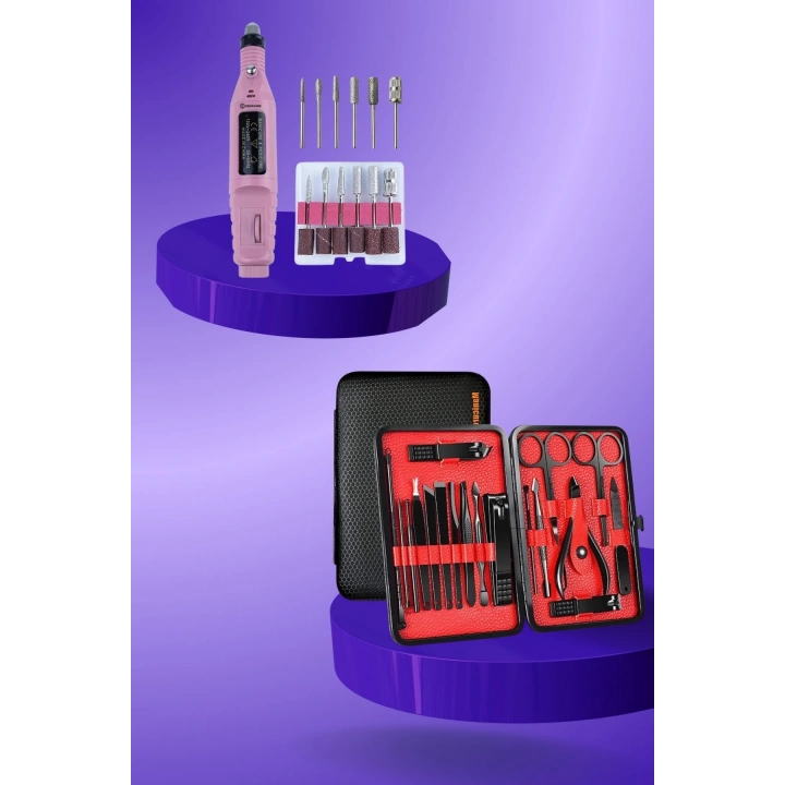 BFS Elektrikli Manikür Pedikür Seti İkili Set 17 Parça Tırnak Bakımı Nasır Temizleme Tırnak Şekillendirme