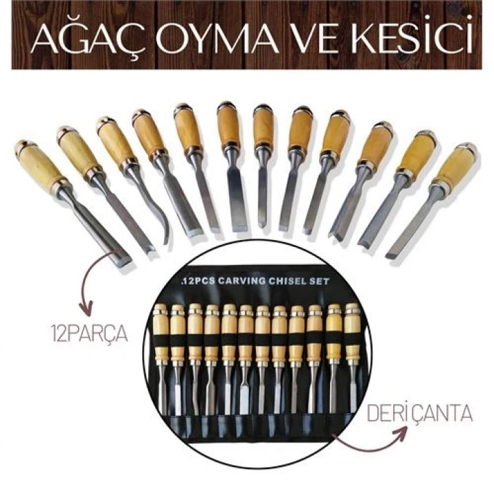 BFS  Elena 12 Parça Çantalı Ağaç Oyma ve Kesici Set