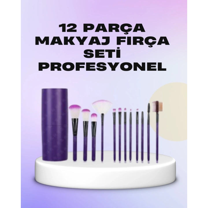 BFS Ergonomik Saplı Fiber Kıllı 12li Makyaj Fırça Takımı Göz ve Ten Makyajı İçin Uygun