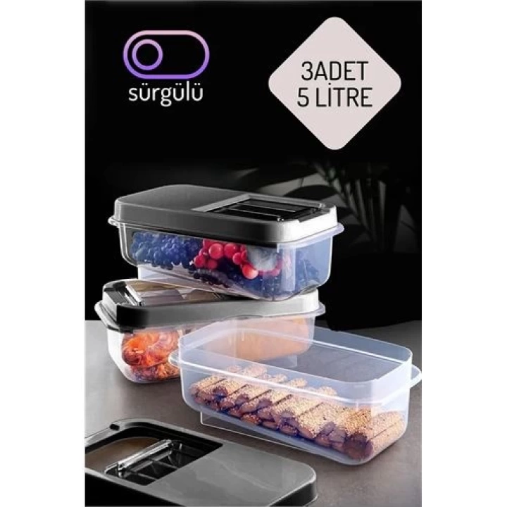 BFS  Erzak Bakliyat Saklama Kabı 3 lü Set 5 Lt Antrasit