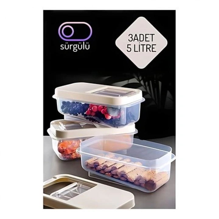 BFS  Erzak Bakliyat Saklama Kabı 3 lü Set 5 Lt Krem