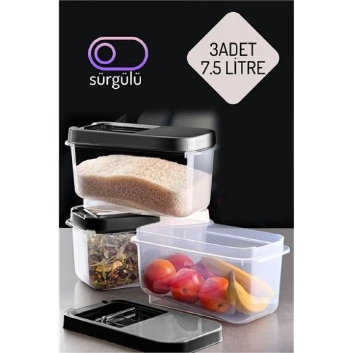 BFS  Erzak Bakliyat Saklama Kabı 3 lü Set 7.5 Lt Antrasit