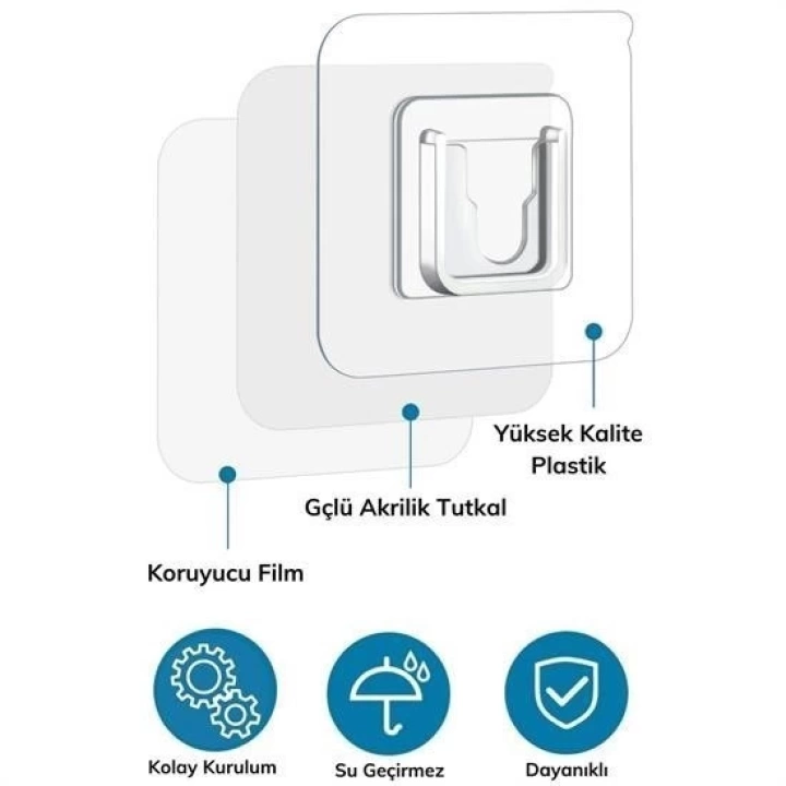 BFS  Eşya Sabitleme Askısı 10 Çift Şeffaf Çift Taraflı Yapışkanlı Geçmeli Klips