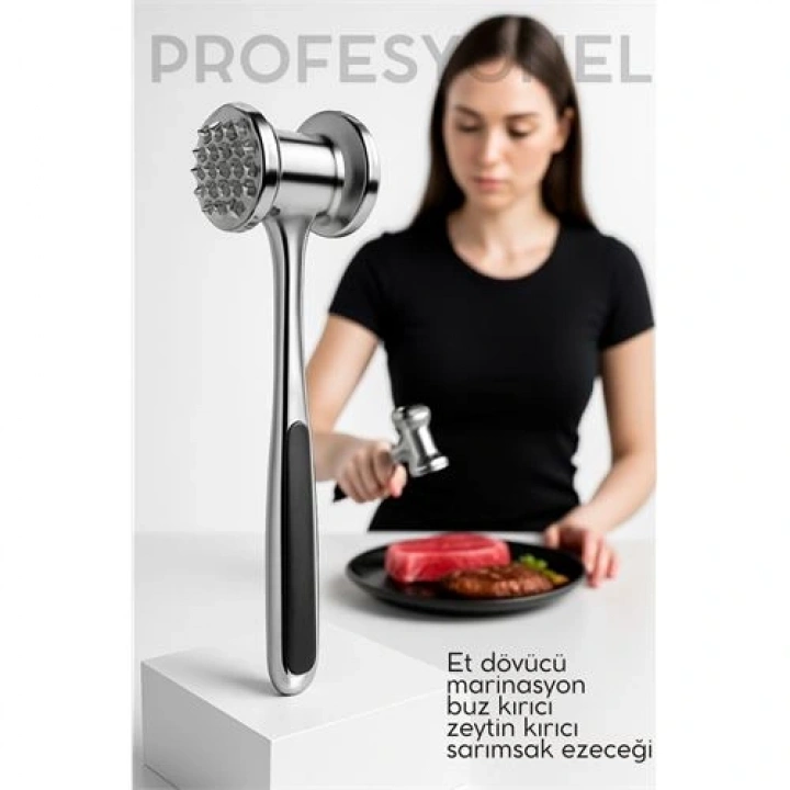 BFS Et Dövücü Tokmağı Profesyonel Paslanmaz Çelik Marinasyon Çekici & Zeytin Kırıcı - 22 cm