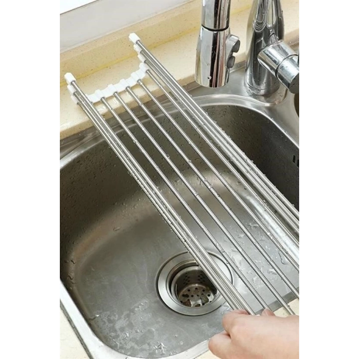 BFS  Evye Üstü Katlanır Nihale Paslanmaz Çelik Pratik Sebze Meyve Bulaşık Kurutma Süzgeci