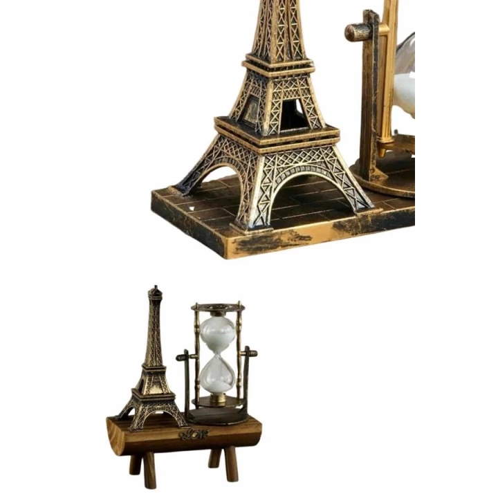 BFS Eyfel Kulesi Tasarımlı Kum Saati Kristalleştirilmiş Kum Saati Dekoratif Ahşap Görünümlü