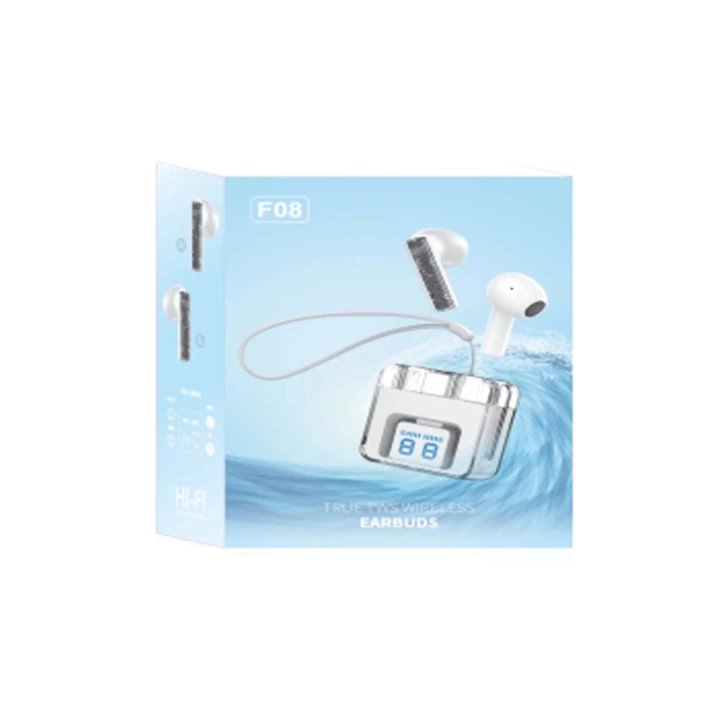 BFS F08 Dijital Şarj Göstergeli TWS Bluetooth Kulaklık - Mavi