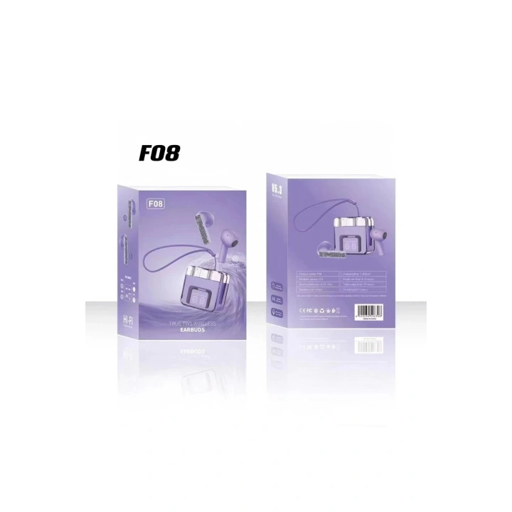 BFS F08 Dijital Şarj Göstergeli TWS Bluetooth Kulaklık - Mor