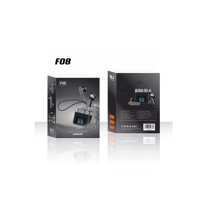 BFS F08 Dijital Şarj Göstergeli TWS Bluetooth Kulaklık - Siyah