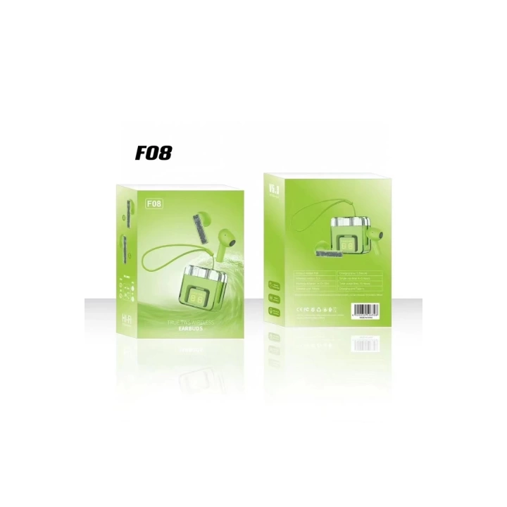 BFS F08 Dijital Şarj Göstergeli TWS Bluetooth Kulaklık - Yeşil